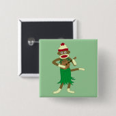Badge Carré 5 Cm Ukulélé de singe de chaussette (Devant & derrière)