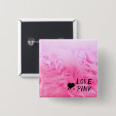 Badge Carré 5 Cm Ultime fourrure Faux Rose Chaud (Devant & derrière)