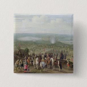 Badge Carré 5 Cm Un campement militaire avec la milice sur des