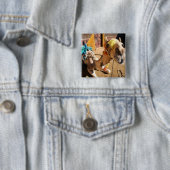 Badge Carré 5 Cm Un chameau convivial attend son prochain coureur, (En situation)