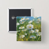 Badge Carré 5 Cm Un champ des marguerites blanches (Devant & derrière)