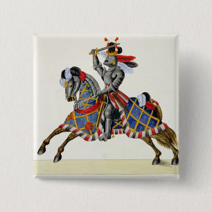 Badge Carré 5 Cm Un chevalier à un tournoi, plat 'd'une histoire de