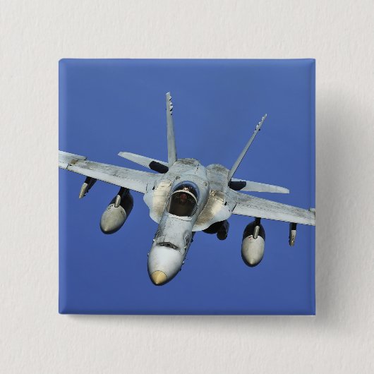 Badge Carré 5 Cm Un F/A-18 Hornet participe à une mission (Devant)