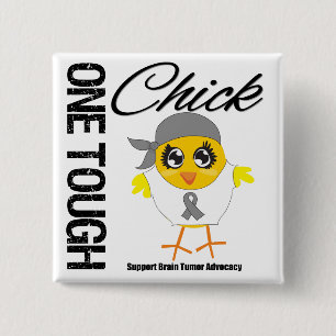 Badge Carré 5 Cm Un guerrier dur de tumeur cérébrale de poussin
