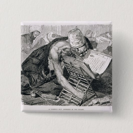 Badge Carré 5 Cm Un homme instruit absorbé dans Coran (Devant)