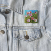 Badge Carré 5 Cm Un jardin floral rose (En situation)