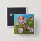 Badge Carré 5 Cm Un jardin floral rose (Devant & derrière)