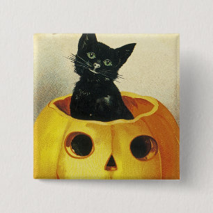 Badge Carré 5 Cm Un joyeux Haloween Kitten
