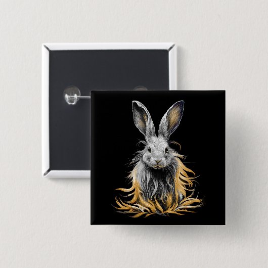 Badge Carré 5 Cm Un lapin gris génial en feu (Devant & derrière)