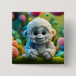 Badge Carré 5 Cm Un mignon bébé Yeti fait de fil