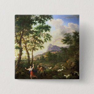 Badge Carré 5 Cm Un paysage arcadien avec la casserole et le Syrinx