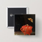 Badge Carré 5 Cm Un pot de fraisiers communs (Devant & derrière)