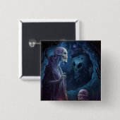 Badge Carré 5 Cm Un squelette mort crée l'art de l'horreur (Devant & derrière)