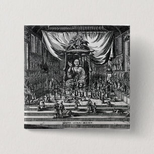 Badge Carré 5 Cm Un temple bouddhiste, une illustration