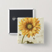 Badge Carré 5 Cm Un tournesol jaune (Devant & derrière)
