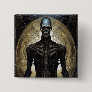Badge Carré 5 Cm Undead Cyborg Sci-Fi Horror Art