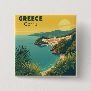 Badge Carré 5 Cm Une affiche de voyage classique nostalgique – Grèc