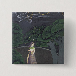 Badge Carré 5 Cm Une dame sur son chemin à un rendez-vous, Guler,