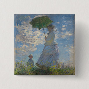 Badge Carré 5 Cm Une femme Claude Monet avec un parasol (La promena