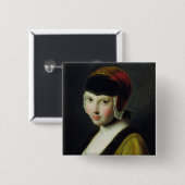 Badge Carré 5 Cm Une fille avec un masque noir (Devant & derrière)