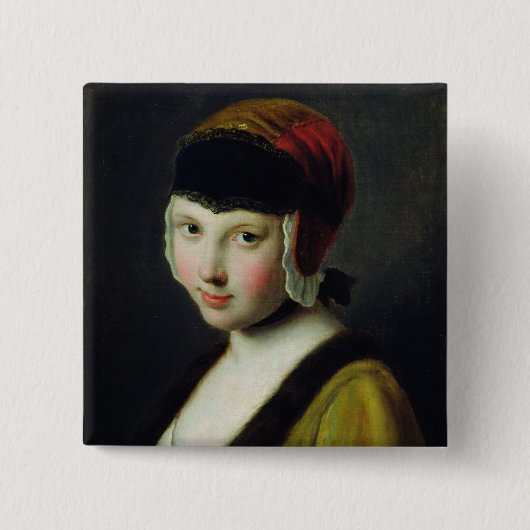 Badge Carré 5 Cm Une fille avec un masque noir (Devant)