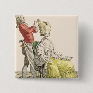 Badge Carré 5 Cm Une jeune femme dans un Peignoir avec son