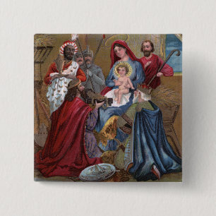 Badge Carré 5 Cm Une joyeuse scène de NoëlNativité