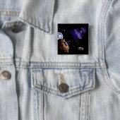 Badge Carré 5 Cm Une mission d'extraction d'astéroïdes (En situation)