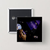 Badge Carré 5 Cm Une mission d'extraction d'astéroïdes (Devant & derrière)