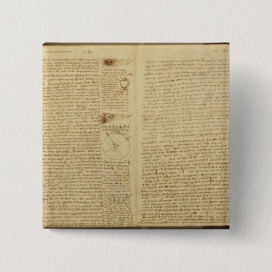 Badge Carré 5 Cm Une page du codex Leicester, 1508-12 (Devant)