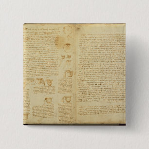 Badge Carré 5 Cm Une page du codex Leicester, 1508-12