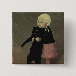 Badge Carré 5 Cm Une petite fille avec un chat, 1889