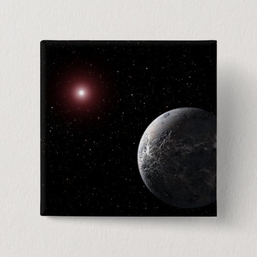 Badge Carré 5 Cm Une planète glacée/rocheuse en orbite autour d'une (Devant)