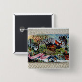 Badge Carré 5 Cm Une salutation de Noël, carte postale victorienne (Devant & derrière)