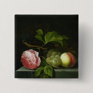 Badge Carré 5 Cm Une vie immobile avec un rose, les raisins et la