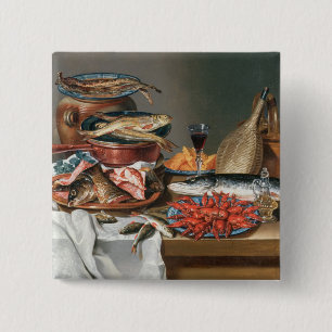 Badge Carré 5 Cm Une vie immobile des homards d'un poisson, de