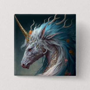 Badge Carré 5 Cm Unicorn Dragon Imaginaire Art