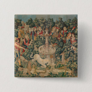 Badge Carré 5 Cm Unicorn est trouvé, Tapisserie médiévale