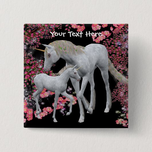 Badge Carré 5 Cm Unicorn Mare And Baby Fantasy Button (Devant)