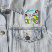 Badge Carré 5 Cm Unicorne avec beignes (En situation)