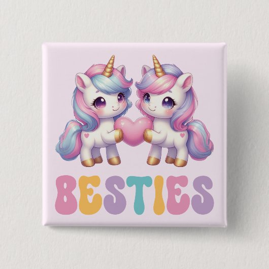 Badge Carré 5 Cm Unicorne Besties Meilleurs Amis Pour Toujours (Devant)