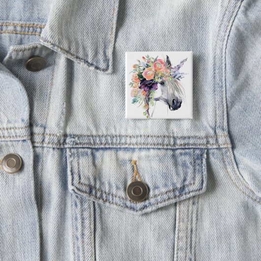 Badge Carré 5 Cm Unicorne en fleurs (En situation)