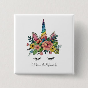 Badge Carré 5 Cm Unicorne Lashes Avec Rainbow Horn