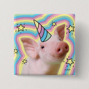 Badge Carré 5 Cm Unicorne magique de Piglet