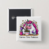 Badge Carré 5 Cm Unicorne Manger Ramen (Devant & derrière)