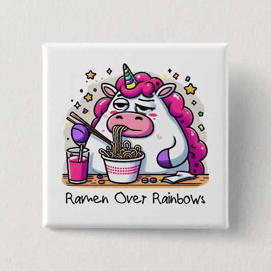 Badge Carré 5 Cm Unicorne Manger Ramen (Devant)