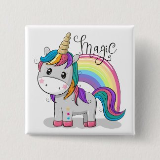 Badge Carré 5 Cm Unicorne mignonne aux yeux grands