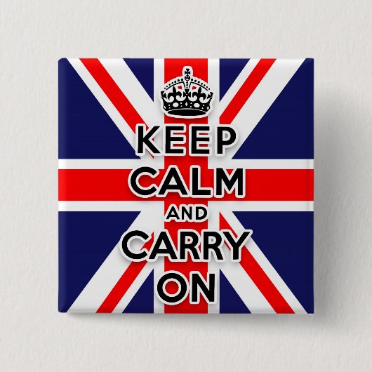 Badge Carré 5 Cm Union Jack gardent le calme et continuent (Devant)