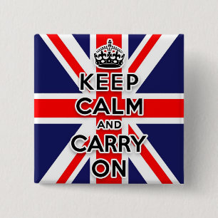 Badge Carré 5 Cm Union Jack gardent le calme et continuent