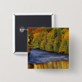 Badge Carré 5 Cm Upper Tahquamenon Falls dans le Michigan en amont (Devant & derrière)